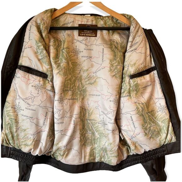 North American Hunting Club Life Members Brown Leather Bomber Jacket - Picture 4 of 13